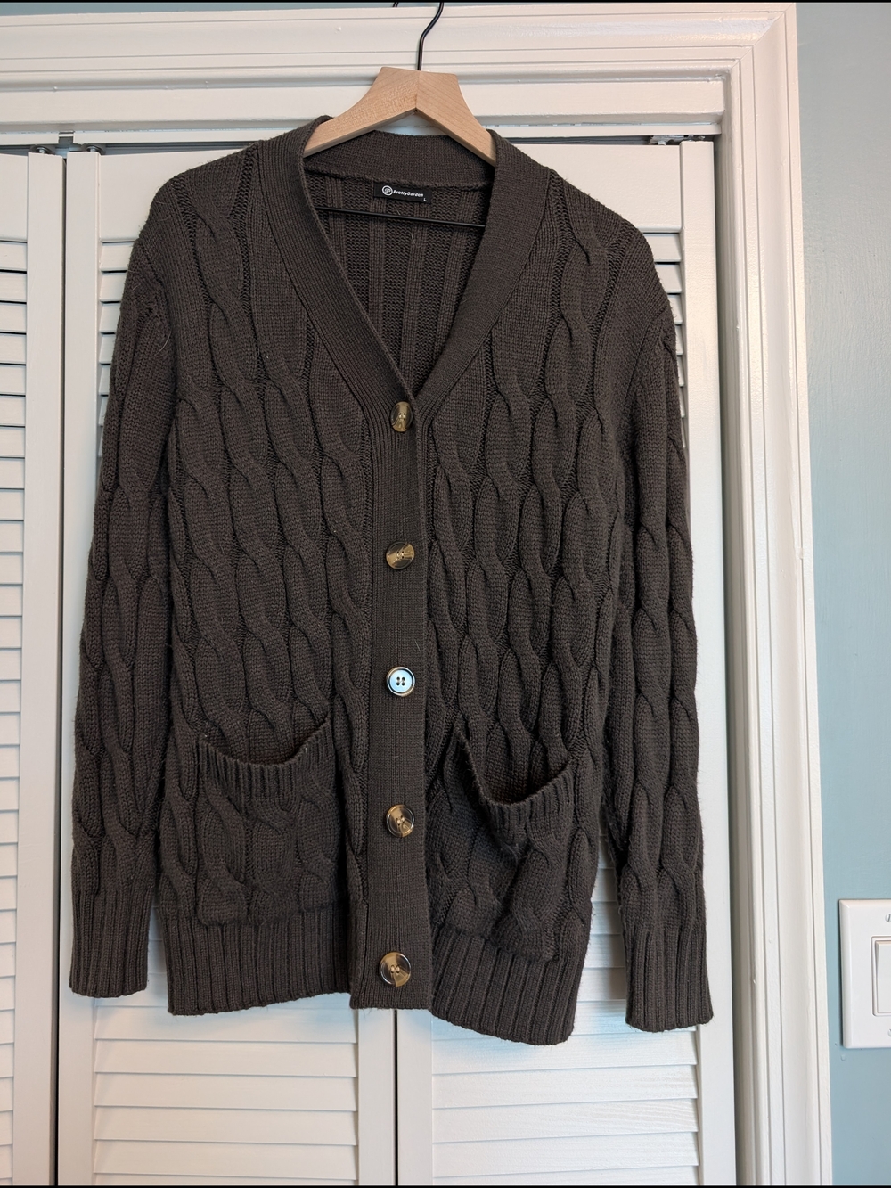 Cable Knit Button-Front Cardigan Sweater - Brown